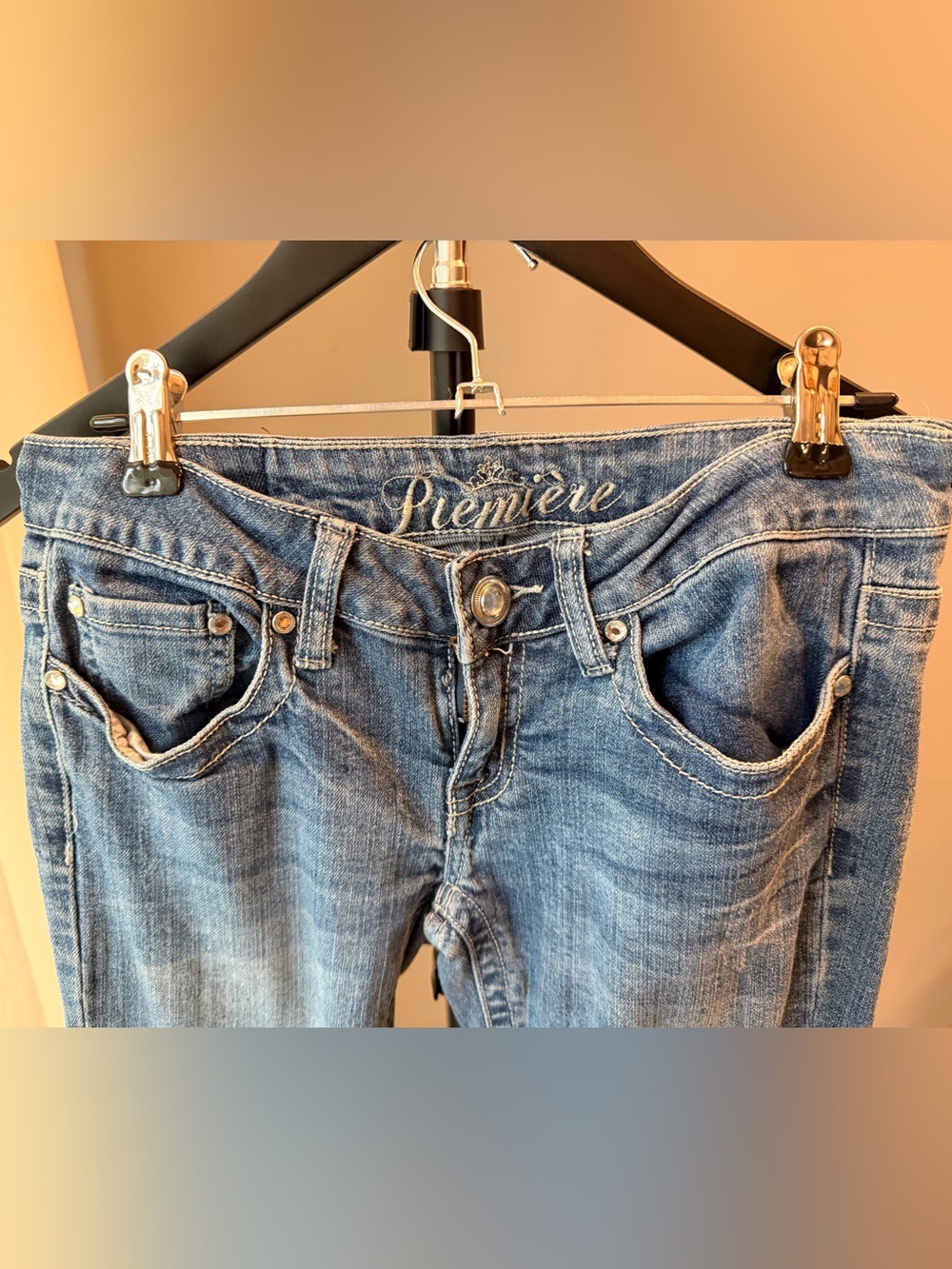 Vintage Y2K Premiere Cotton Mid Rise Bootcut Jeans Rhinestone Bling Western 1/2 - Picture 4 of 16